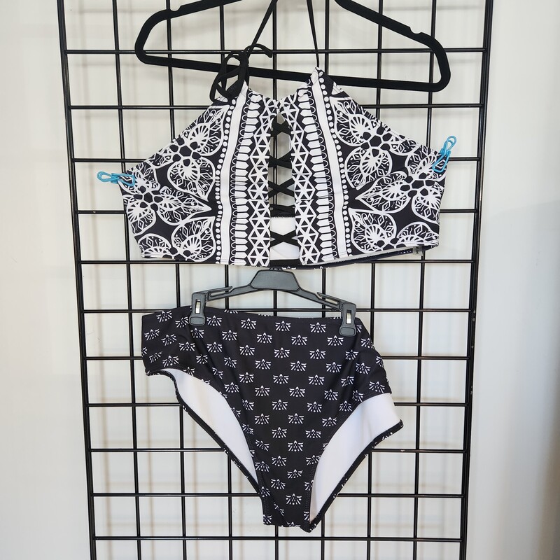 2 Piece Swim Wear, Blk/whi, Size: 4X