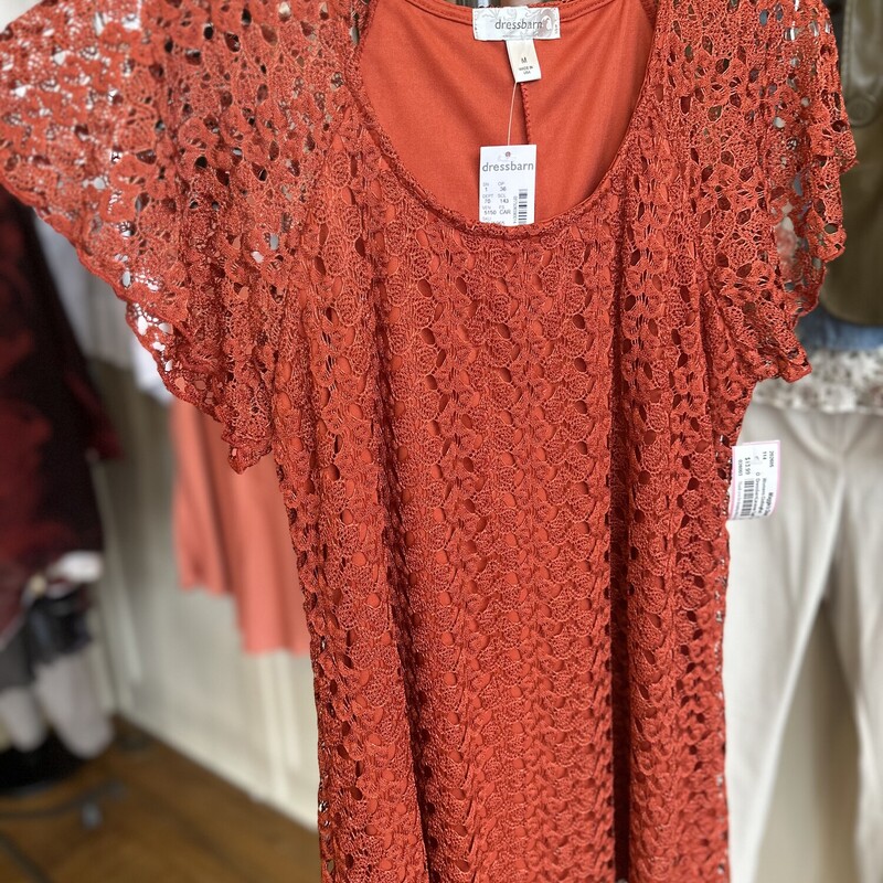 DressbarnLaceover TopNWT, Rust, Size: M<br />
New Tags Origianl Price $36.00<br />
Our Price $13.99<br />
<br />
All Sales Are Final,No Returns<br />
<br />
Pick Up In Store Within 7 Days of Purchase<br />
or<br />
Have Shipped<br />
Thank You For SHopping With Us:-)