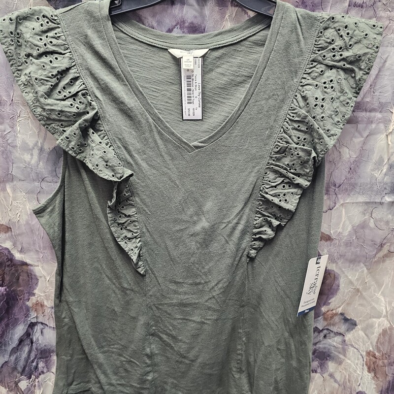 Cute sleeveless blouse in olive green. Brand new with tags.