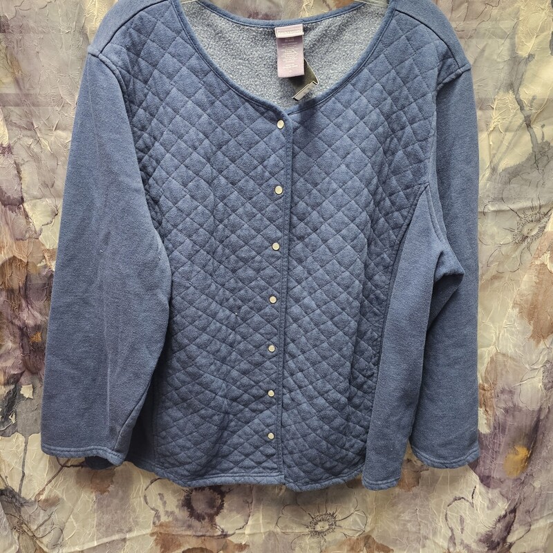 Long sleeve fleece jacket in blue with snap up front and quilted section