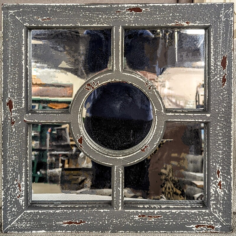 Distressed Cyan Design Mirror
Gray Blue
 Size: 18 x 18H