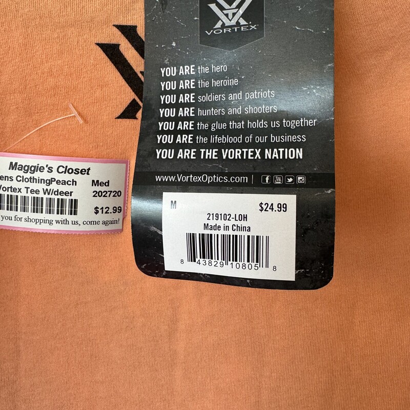 Nwt Vortex Tee W/deer, Peach, Size: Med<br />
New with tags<br />
all sales final<br />
shipping available<br />
free in store pick up within 7 days of purchase