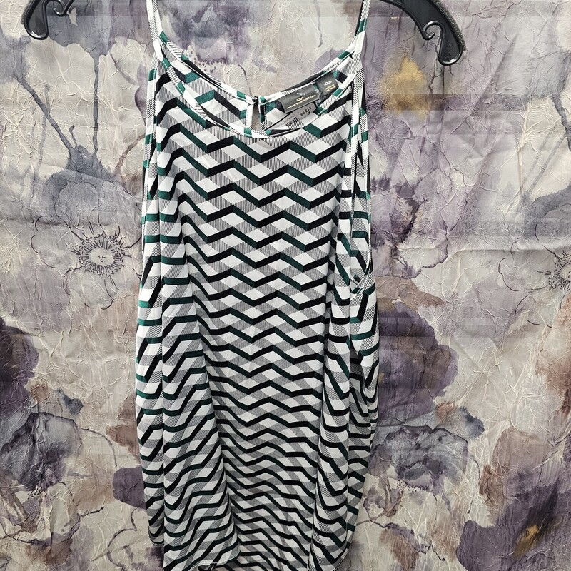 Beautiful tank in black white and green print.