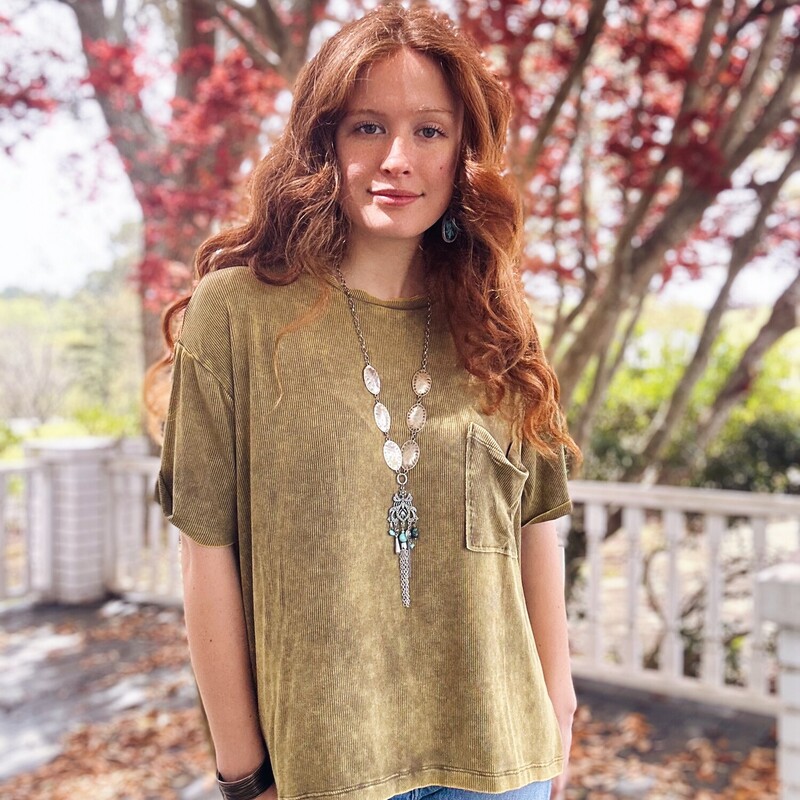 This washed pocket tee has a beautiful distressed look and is made of the softest most comfortable material!