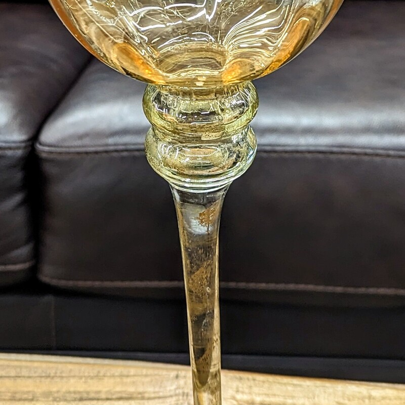 Amber Mercury Glass Pedestal Candleholder
Amber Gold Clear
Size: 5 x 16H