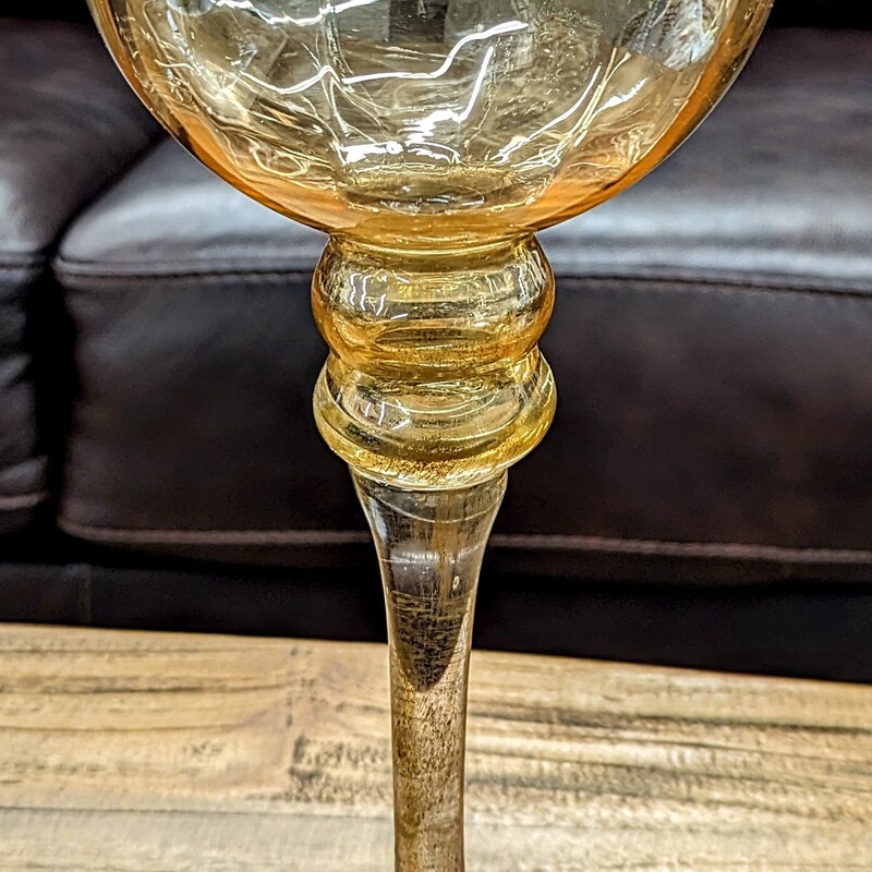 Amber Mercury Glass Pedestal Candleholder
Amber Gold Clear
Size: 5 x 14H