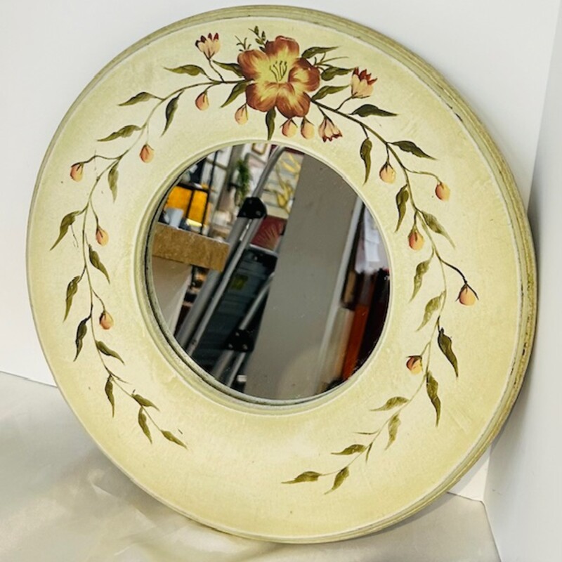 Round Wood Painted Floral Mirror
Cream Pink Red Green
Size: 14.5 x 14.5