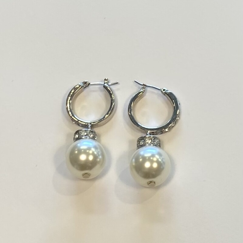 Slv/pearl Hoop Earrings