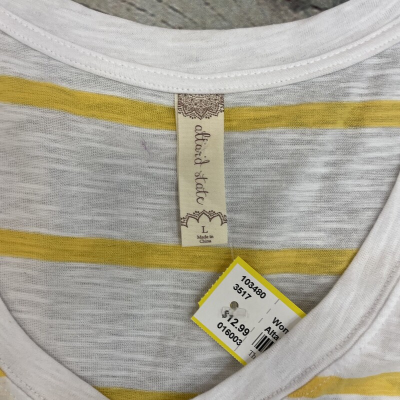 Altard State To, White with yellow strips v neck short sleeves  Size: Large