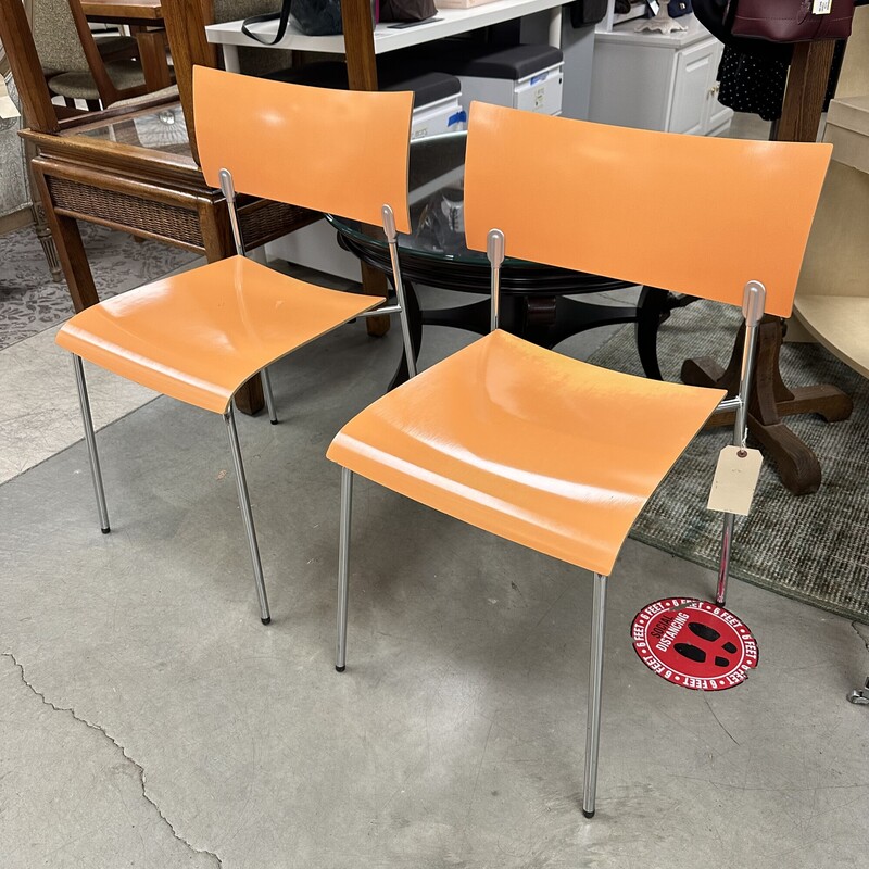 Set of 2 Mid Century Modern Piiroinen Orange Chairs, sold together as a PAIR.