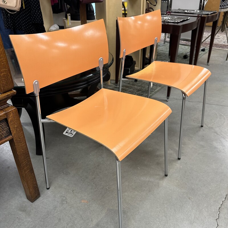 Set of 2 Mid Century Modern Piiroinen Orange Chairs, sold together as a PAIR.