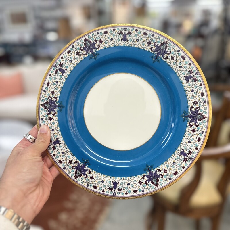 Set of 11 Royal Worcester Plates, Teal and White. There is a total of 12 plates, but one is included for free as-is (cracked)
Size: 10.5in D