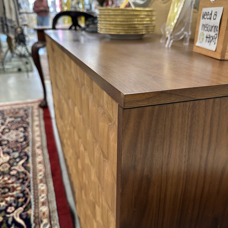 Mid Century Modern Style Console Cabinet, 3 Doors. Being sold AS IS: some visible chips and one door does not fully close properly but can be repaired.<br />
Size: 51in L
