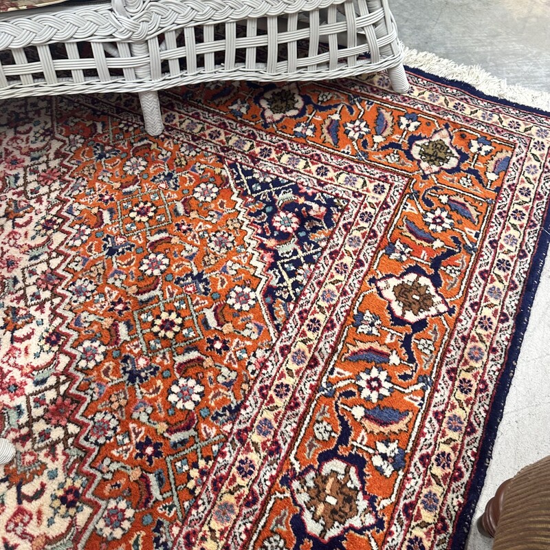 Persian Hand Knotted Rug, Orange and Blues<br />
Size: 12x8.5 feet