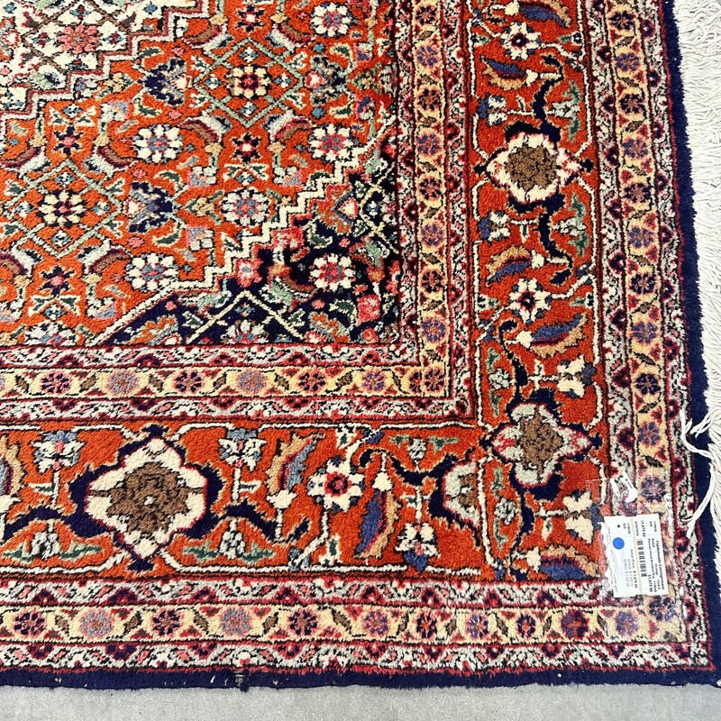 Persian Hand Knotted Rug, Orange and Blues<br />
Size: 12x8.5 feet