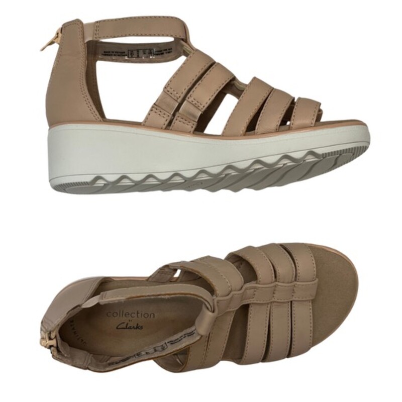 NEW Collectioon by Clarks Jillian Nina Sandals
Color: Blush
Size: 6
Ortholite for ultimate comfort, cushioned insole
1.92 heel
Round-toe wedge sandal with a rear zipper back
Strappy gladiator sandal
Leather upper, textile lining, manmade outsole
Hand Wash