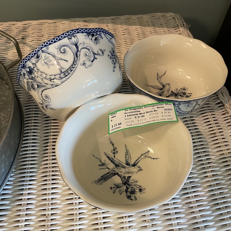 3 Adelaide Blue Bird Bowls