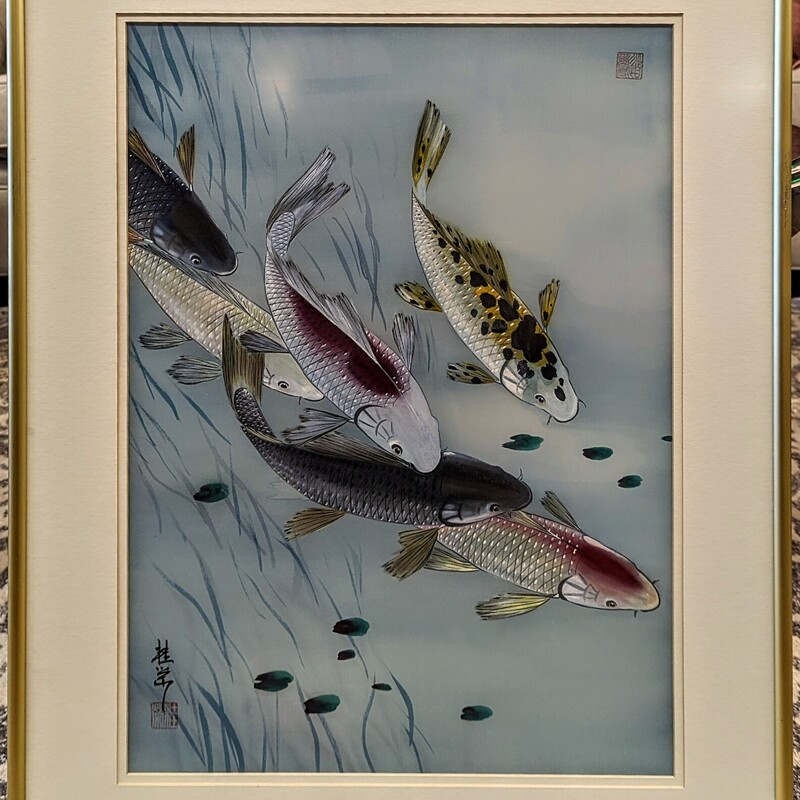 Kuei Dorman Koi Fish Print
Gold Blue White
Size: 22x28H