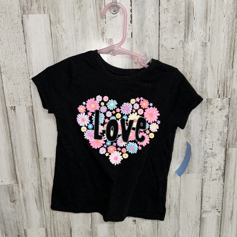 4T Floral Love Tee, Black, Size: Girl 3T