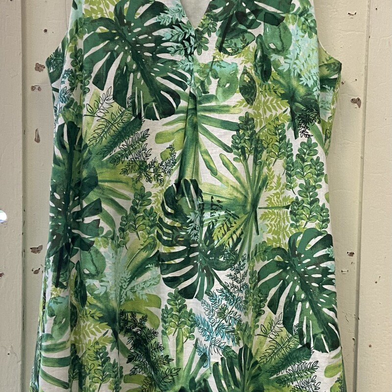 Wt/grn Palm Linen Dress<br />
Wht/grn<br />
Size: M R $140