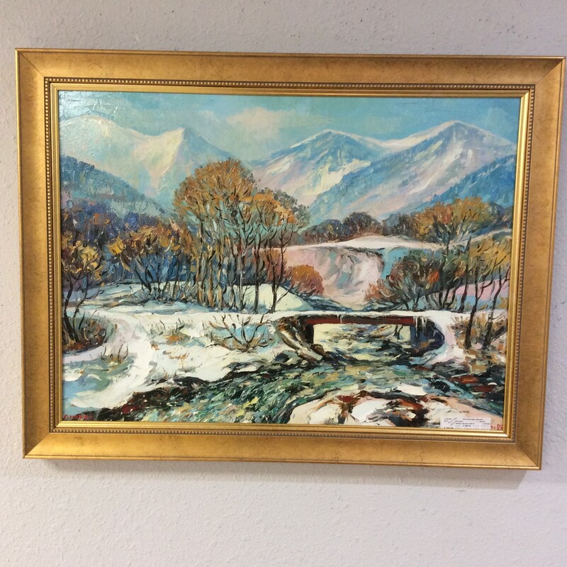This winter scene on oil is beautiful! It was purchased in Prague and has a lovely gilded frame. Signed. Come in soon and take a look!