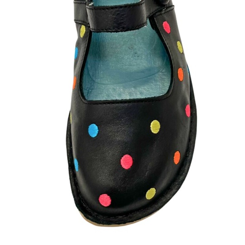 Gudrun Sjödén Mary Jane Shoes<br />
Black Leather with Colorful Polka-Dots<br />
Size: 7.5