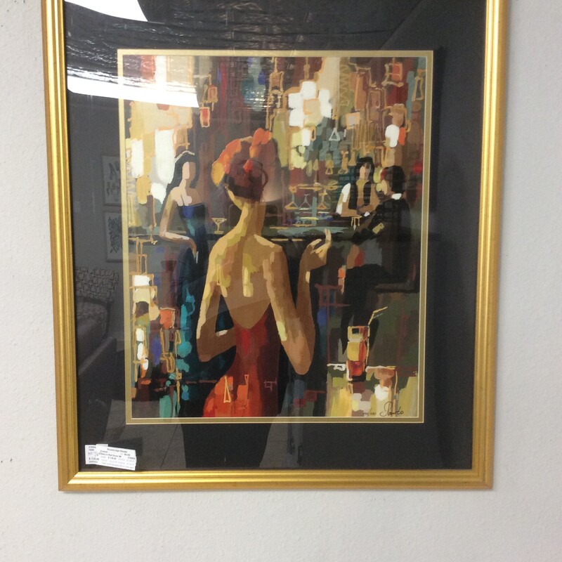 Nelly Panto hand signed and numbered \"Red Dress,\" print in a gold frame.  Size:  25x29