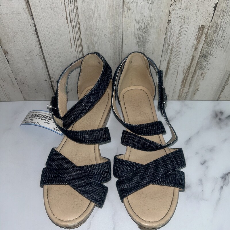 Y1 Chambray Strap Wedges, Blue, Size: Shoes Y1
