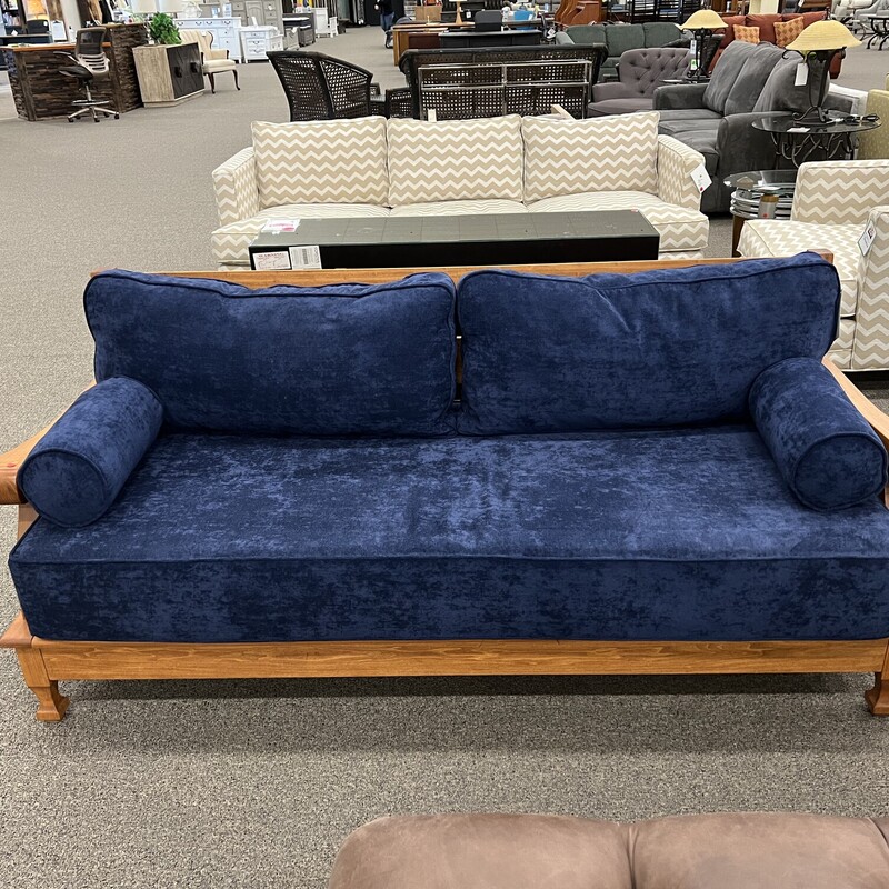 Wood Frame Blue Sofa
