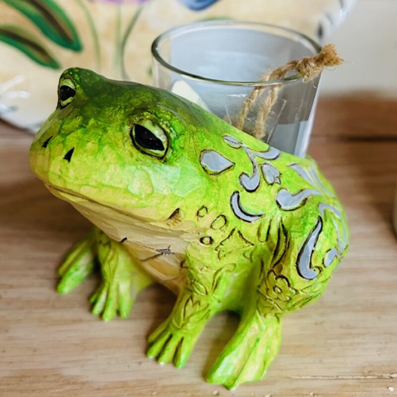 Jim Shore Frog Votive  Holder
Green Blue Clear Size: 4 x 3.5H