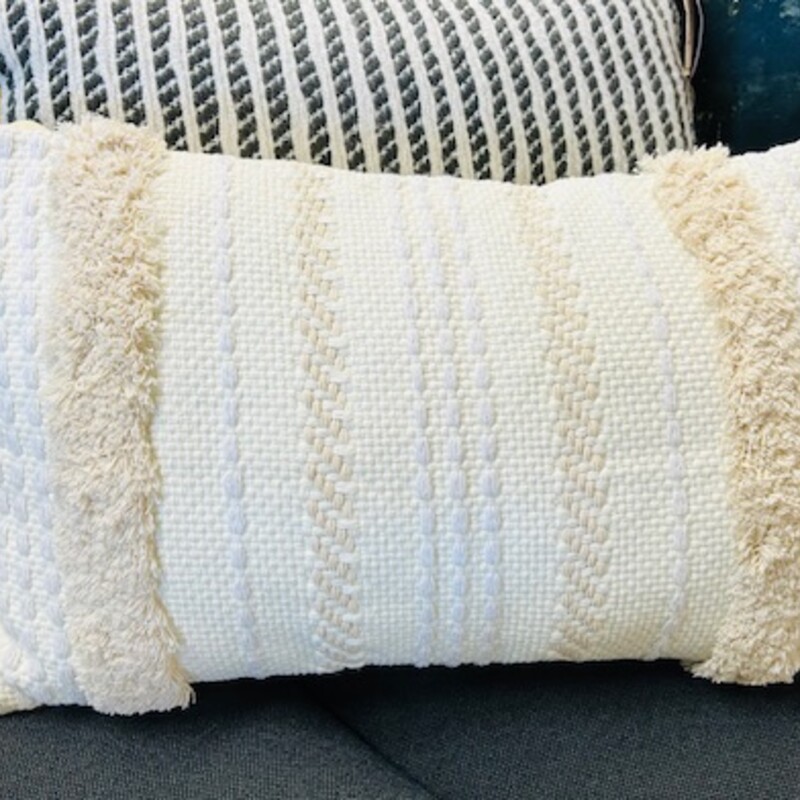 Woven DottedLines Tassels  Pillow
Cream Brown White Size: 20 x 11H