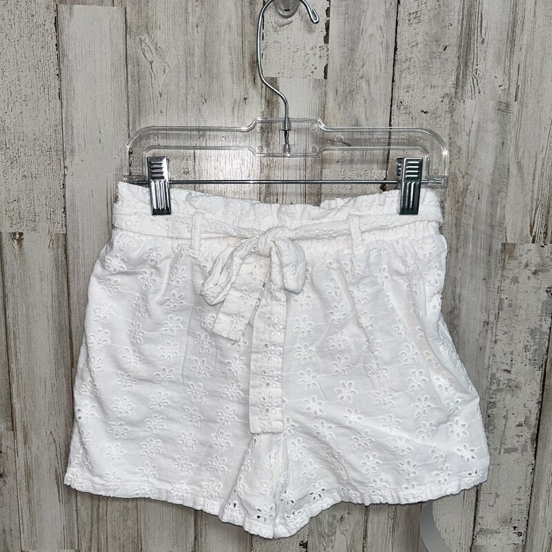 7/8 White Eyelit Shorts, White, Size: Girl 7/8