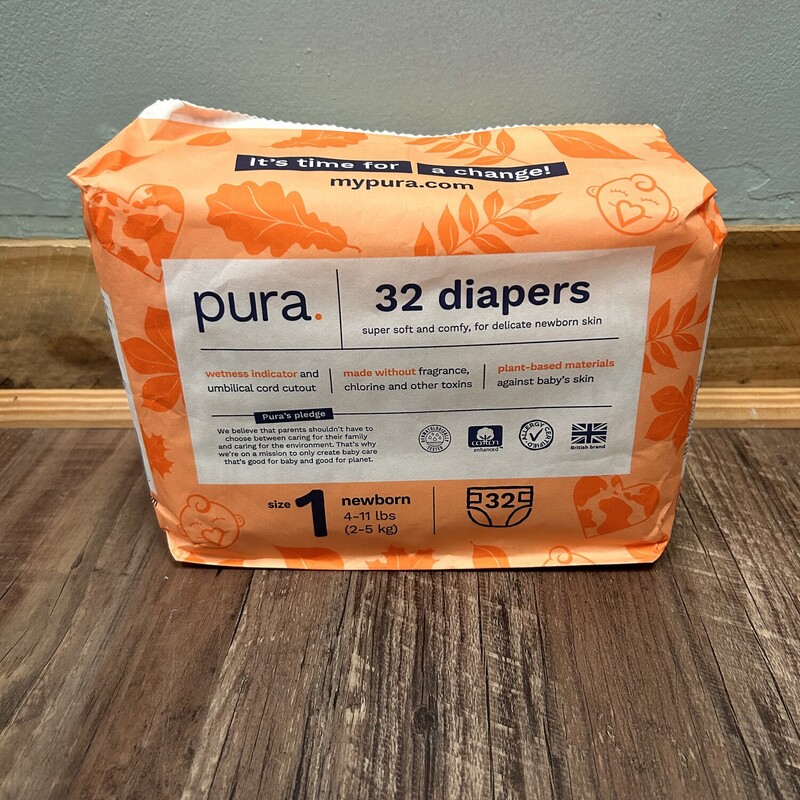 Pura 32ct NB Diapers, Orange, Size: Diapering
