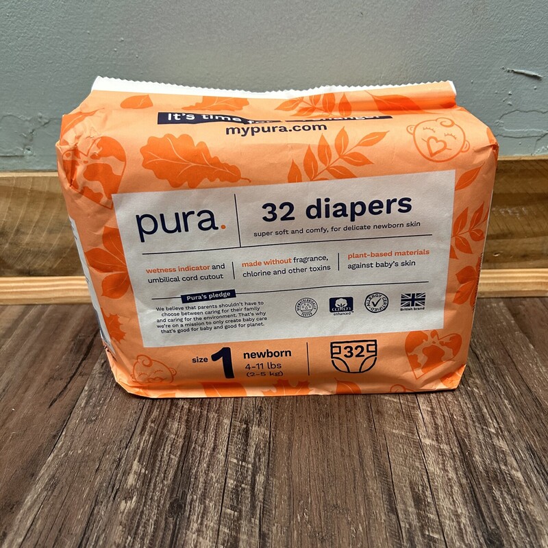 Pura 32ct NB Diapers, Orange, Size: Diapering