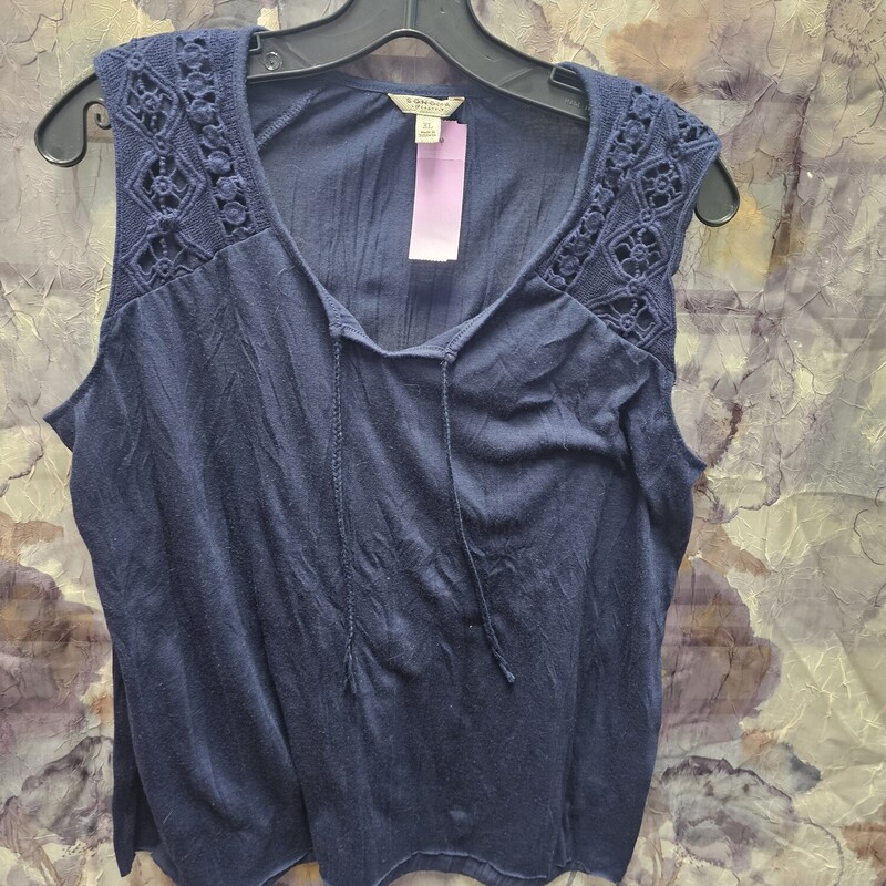 Knit tank in blue/navy with lace inserts