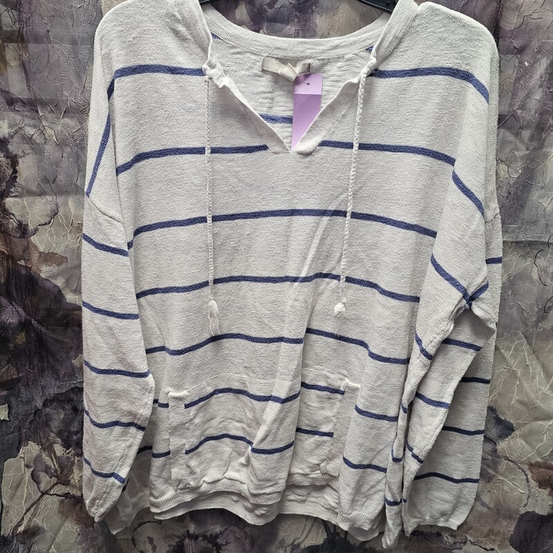 Super light weight long sleeve sweater in white with blue stripes