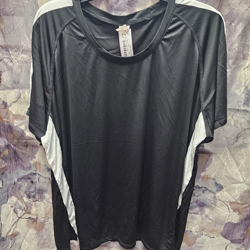 Black and white short sleeve activewear top.