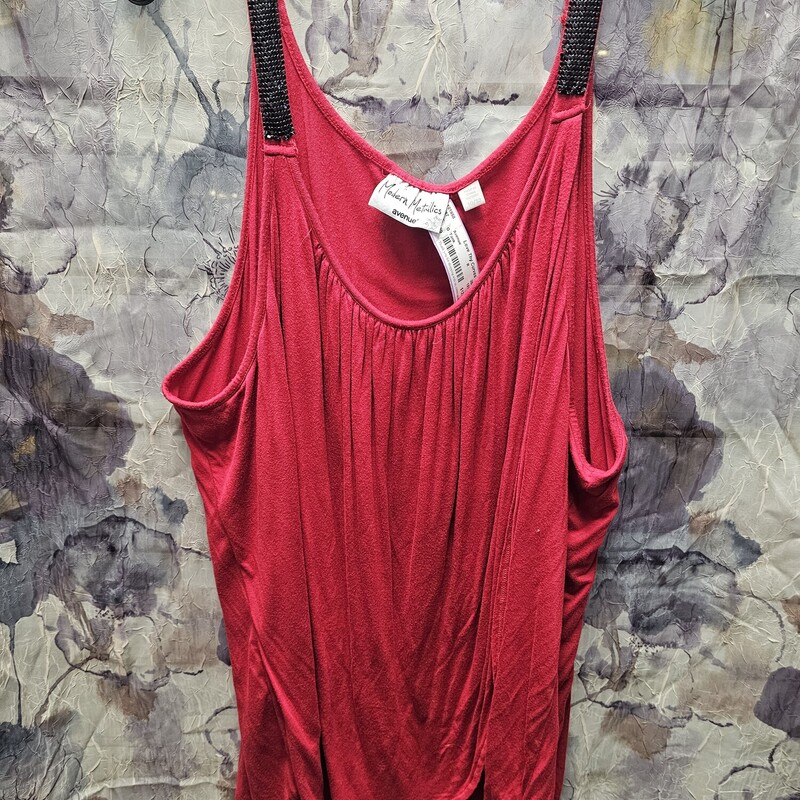 Red knit tank with metallic embellishments