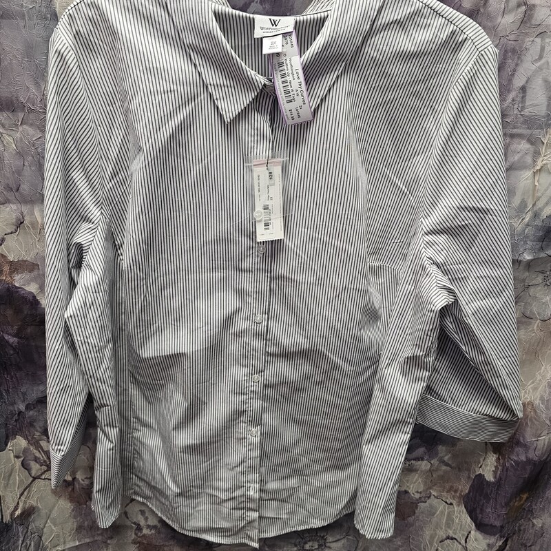 Brand new with tags half sleeve button up in grey and white stripe.