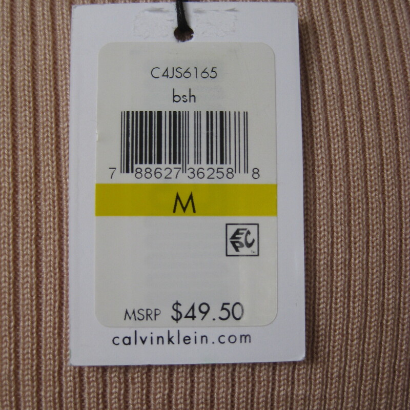 NWT Calvin Klein Knit, Pink, Size: Medium<br />
Simple wardrobe staple From Calvin Klein<br />
Brand new with tags attached.<br />
Cool tone pale pink ribbed knit<br />
100% acrylic - stretchy<br />
Size M<br />
<br />
Here are the flat measurements, please double where appropriate:<br />
Armpit to armpit: 17<br />
Width at Hem: 17<br />
Length: 23<br />
<br />
Excellent brand new  condition, no flaws.<br />
<br />
Thanks for looking<br />
#69772