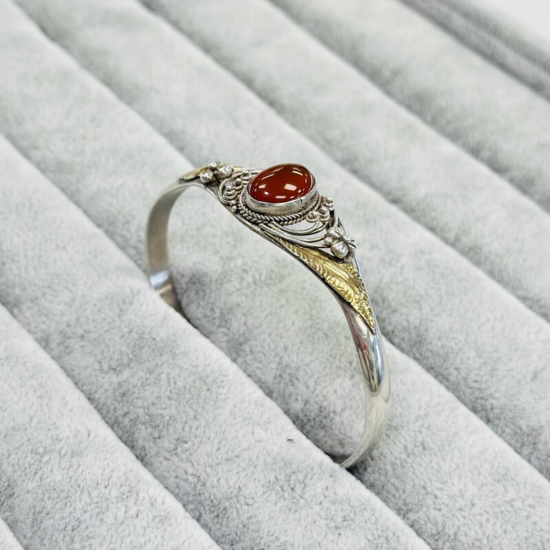 22K Gold And Sterling Silver Carnelian Cuff