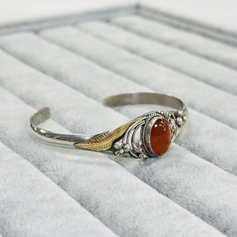 22K Gold And Sterling Silver Carnelian Cuff