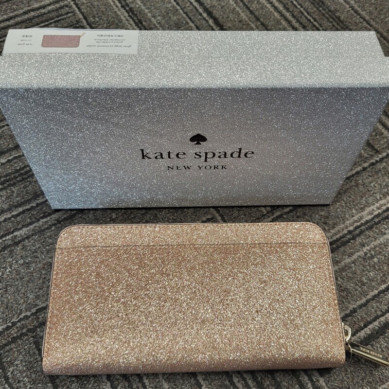 Brand New $289 Large Sparkle Wallet, Rosegold comes with box