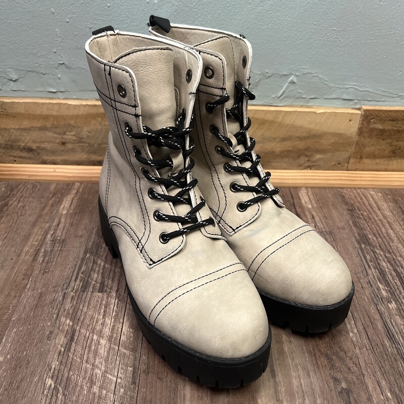 SEVEN7 Faux Combat Boot, Beige, Size: Shoes 8.5