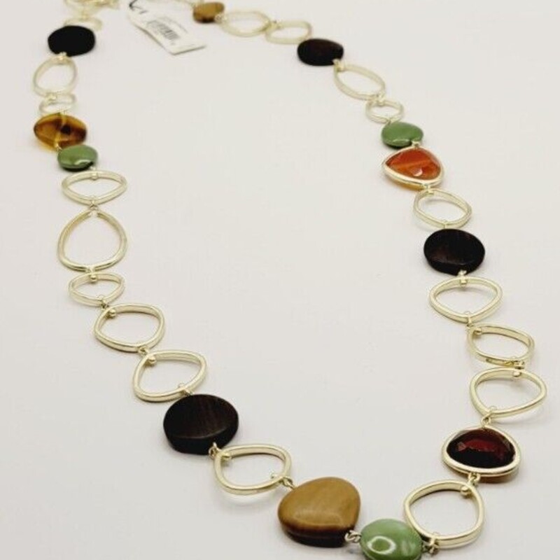 Fossil Beaded Ovals Necklace
Gold Green Brown Red Size: 32L