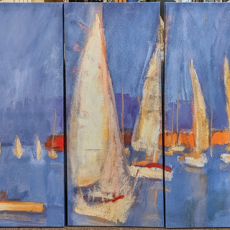 Set of 3 Sailboat Triptych Canvas
Blue Cream Orange Red Size: 45 x 35H
Each canvas is 15 x 35H