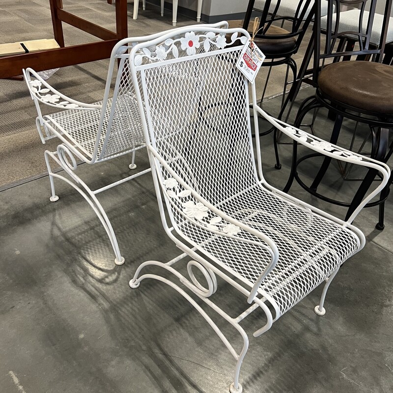 Pair White Metal Chairs