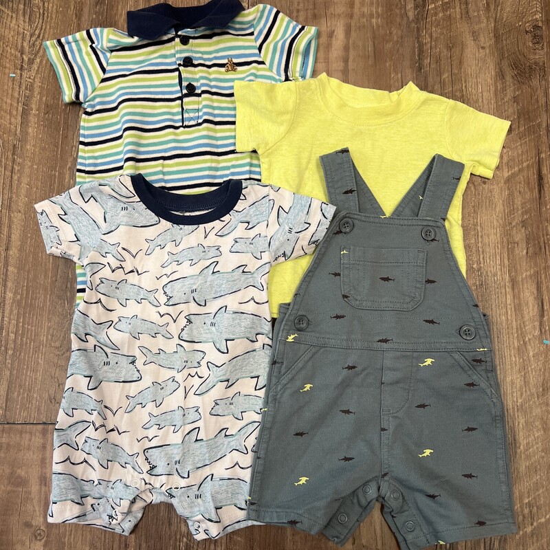 Mixed 4pc Shark Outfits, Lime, Size: Baby 3-6M