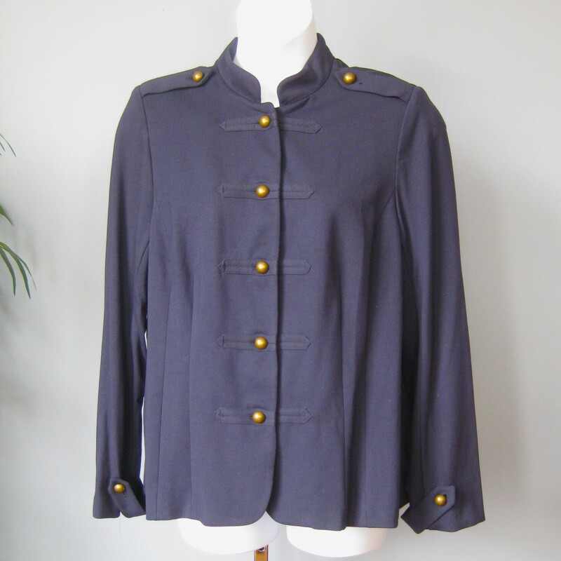 NWT Lane Bryant Military, Navy, Size: 18
Smart military style jacket from
Lane Bryant
Brand new with tags.
Navy blue knit fabric, 58% Cotton , 37% Modal
the jacket closes with matte brass buttons, there is an extra button on the inside just in case.
unlined, shoulder pads for shape and support
Orig.  $79.95

Size 18
flat measurements:
shoulder to shoulder: 17
armpit to armpit: 23.5
width at hem: 25
underarm sleeve seam length: 20
length: 28.25

thanks for looking!
#69899