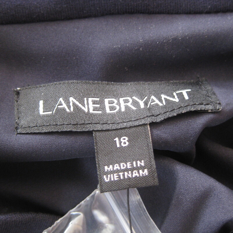 NWT Lane Bryant Military, Navy, Size: 18<br />
Smart military style jacket from<br />
Lane Bryant<br />
Brand new with tags.<br />
Navy blue knit fabric, 58% Cotton , 37% Modal<br />
the jacket closes with matte brass buttons, there is an extra button on the inside just in case.<br />
unlined, shoulder pads for shape and support<br />
Orig.  $79.95<br />
<br />
Size 18<br />
flat measurements:<br />
shoulder to shoulder: 17<br />
armpit to armpit: 23.5<br />
width at hem: 25<br />
underarm sleeve seam length: 20<br />
length: 28.25<br />
<br />
thanks for looking!<br />
#69899